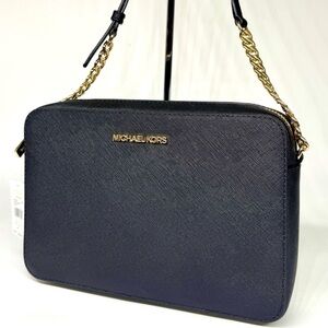 Michael Kors Jet Set Large Signature Logo Crossbody Bag Black/Gold